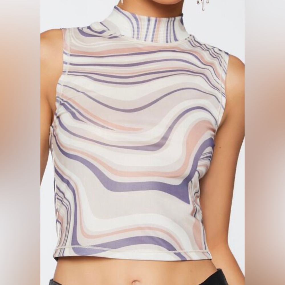 Mesh Marble Print Crop Top